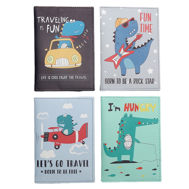 Travel Accessories Wallet - Cartoon Dinosaur Printed Passport Holder PU